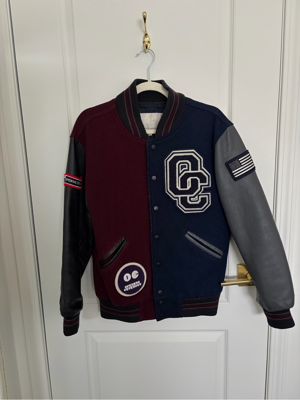 Opening Ceremony Two-Tone Varsity Jacket - Navy & Burgundy